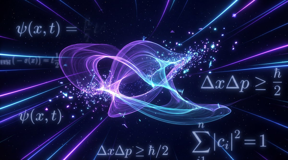 Abstract quantum randomness visualization with glowing probability waves